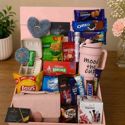 Gift Hamper for Her Pakistan with snacks, accessories, and beauty essential