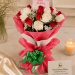 Rose Bouquet Pakistan with fresh red and white roses in elegant wrapping