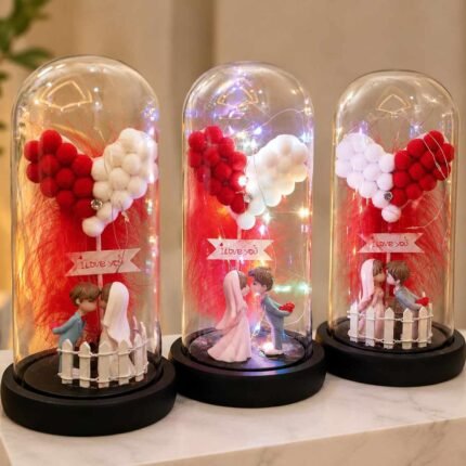 Romantic Gift Lahore – Illuminated Love Cloche with Couple Figurines