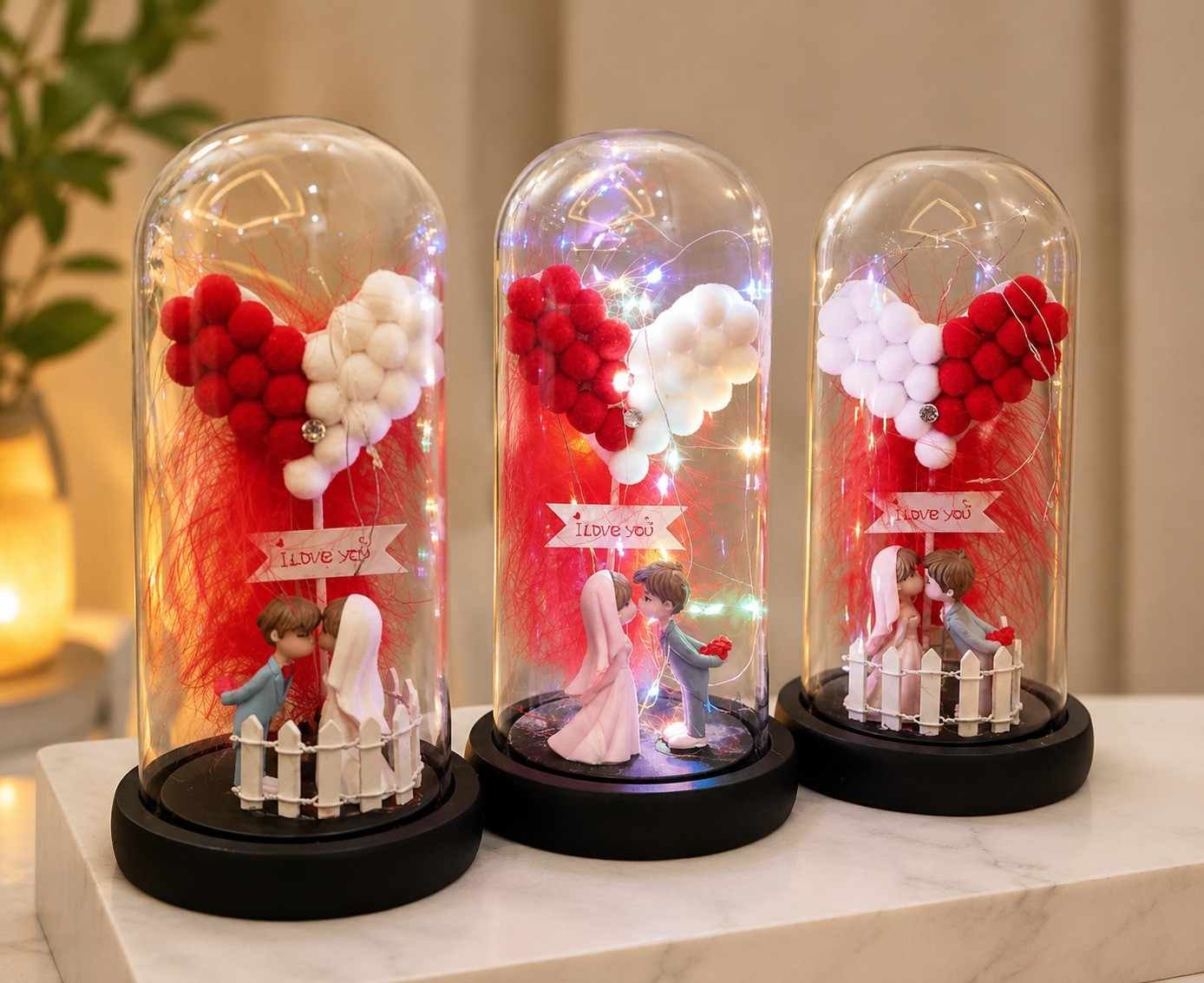 Romantic Gift Lahore – Love Light Cloche Romantic Gift Lahore – Illuminated Love Cloche with Couple Figurines