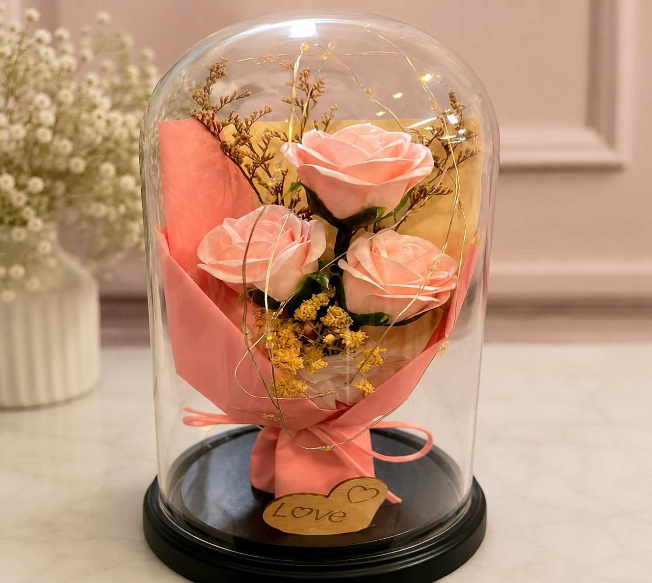 Rose Dome Gift Flower gift Lahore with pink roses inside an elegant glass dome.