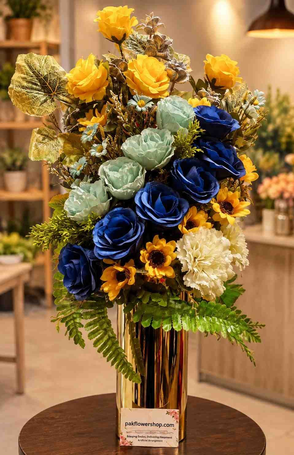 Flower Arrangement Lahore Luxury Flower Arrangement Lahore in decorative gold vase.