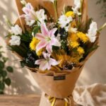 Mixed flower bouquet Lahore with pink lilies and yellow chrysanthemums