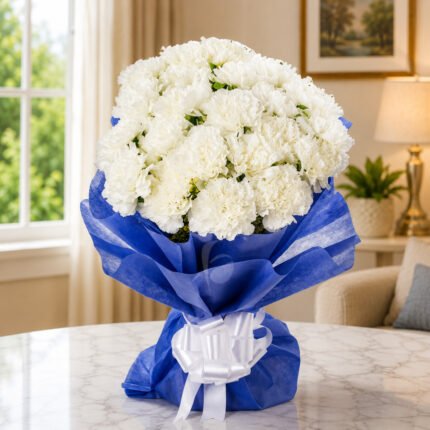White Carnation Bouquet Lahore with fresh white carnations