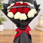 Birthday flower bouquet Lahore with red and white roses