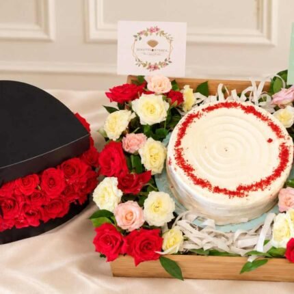 Birthday Gift Combo Lahore with red roses, fresh flowers and cake