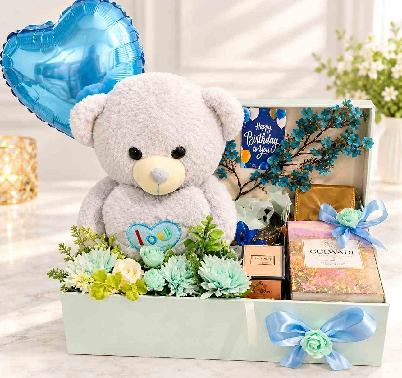 Birthday Gift Hamper Lahore Birthday Gift Hamper Lahore with teddy bear, flowers, chocolates, and balloon