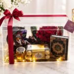 Islamic gift hamper Lahore with roses chocolates and Quran gift box
