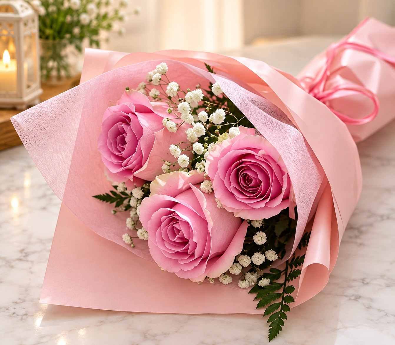 Pink Rose Bouquet Lahore Pink rose bouquet Lahore with baby’s breath and elegant wrapping