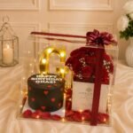 Birthday Flower Box Lahore with red roses, cake and golden letter