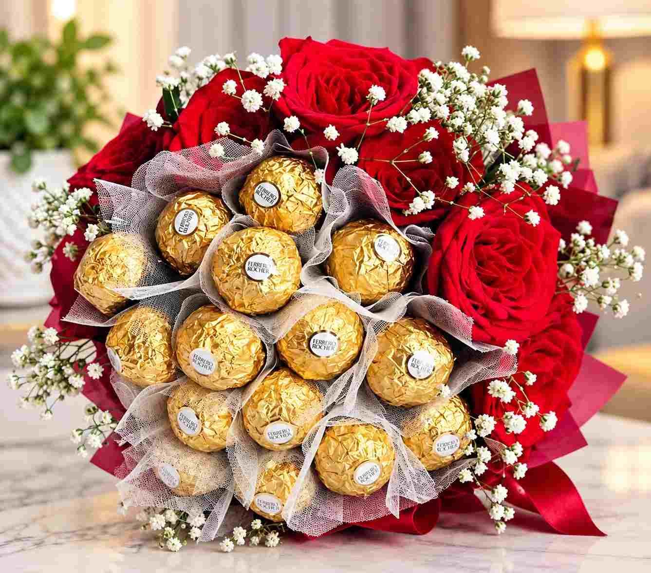 Chocolate Bouquet Lahore – Red Roses and Ferrero Chocolate Bouquet Lahore with Red Roses and Ferrero Rocher
