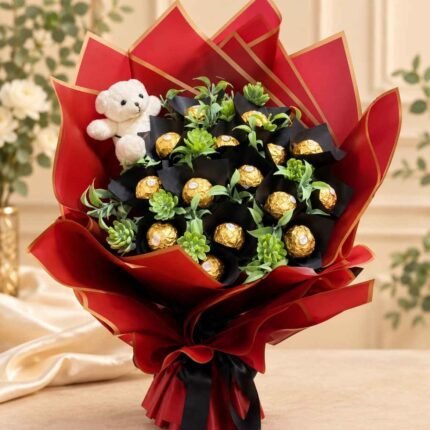 Chocolate bouquet Lahore with premium chocolates and teddy bear