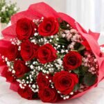 Red Rose Bouquet Lahore with red roses and baby’s breath