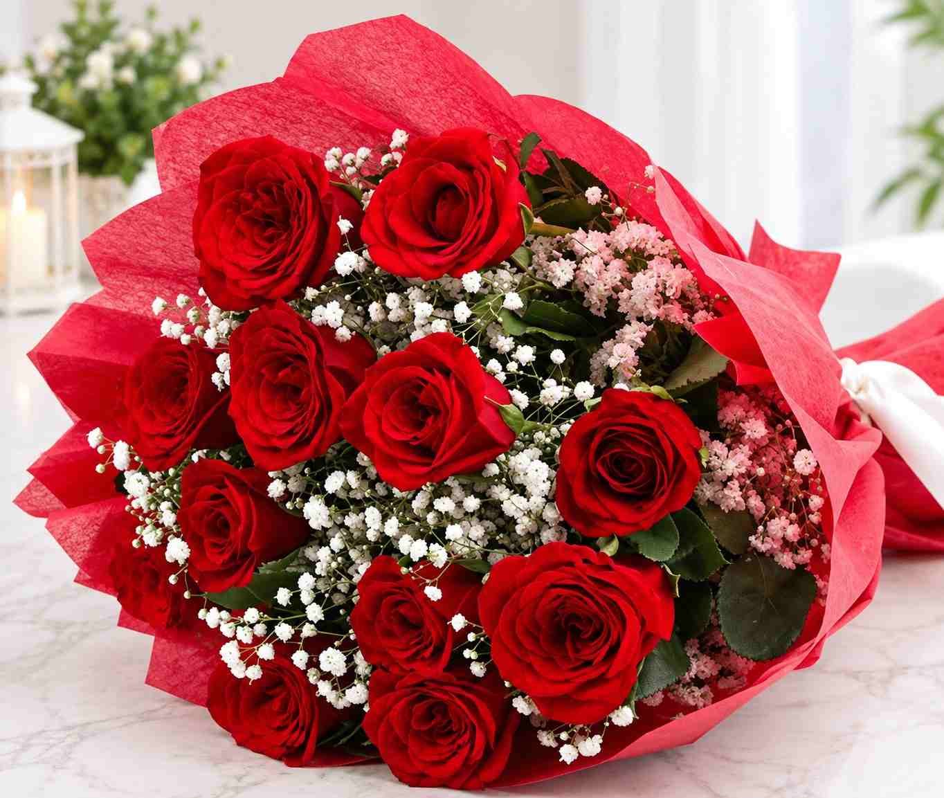 Red Rose Bouquet Lahore Red Rose Bouquet Lahore with red roses and baby’s breath