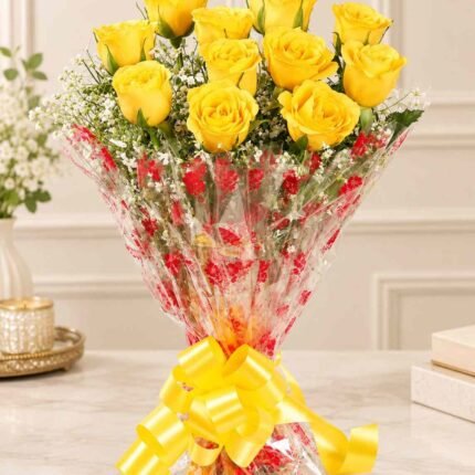 Yellow Rose Bouquet Lahore with fresh yellow roses and baby’s breath