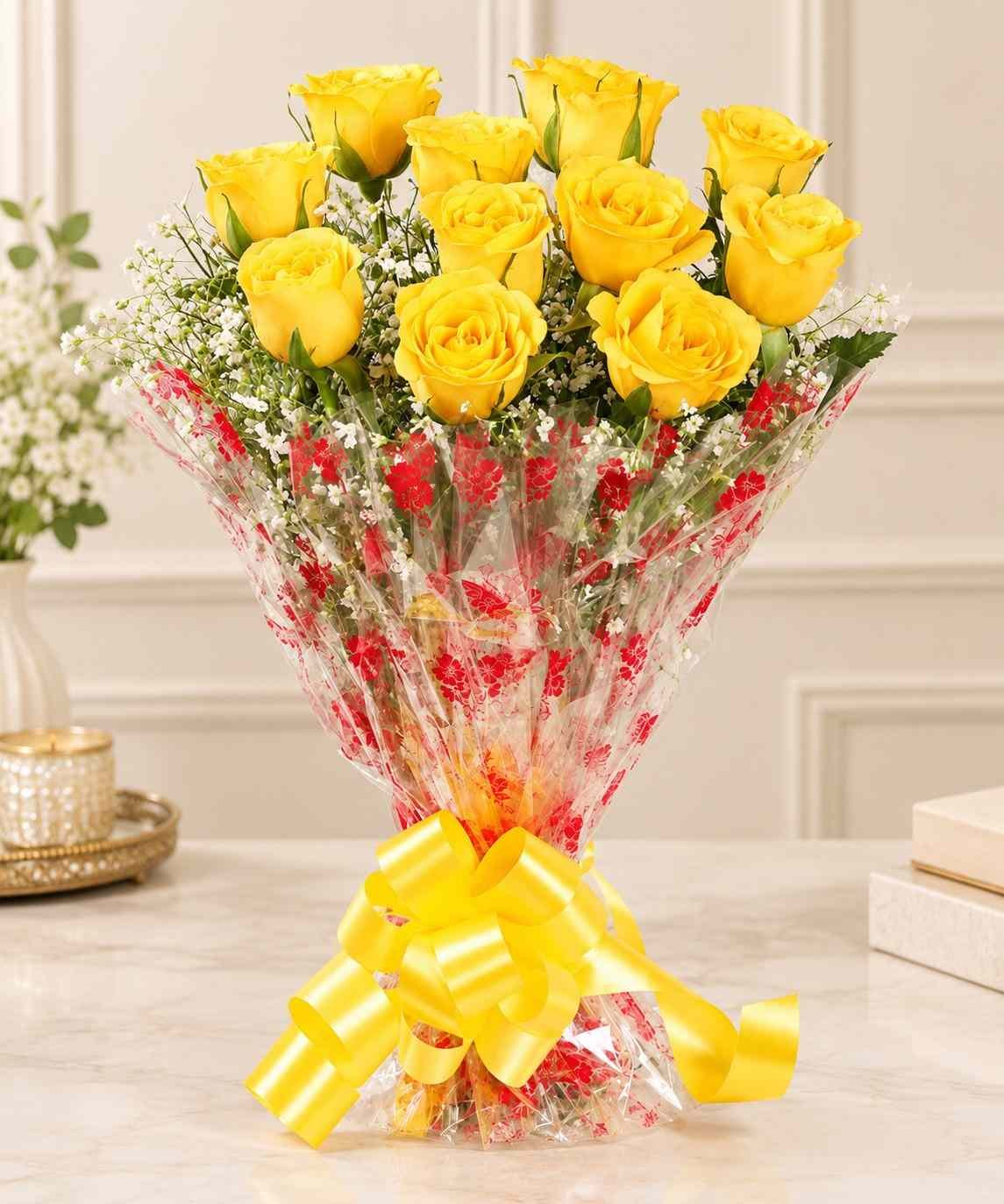 Yellow Rose Bouquet Lahore Yellow Rose Bouquet Lahore with fresh yellow roses and baby’s breath