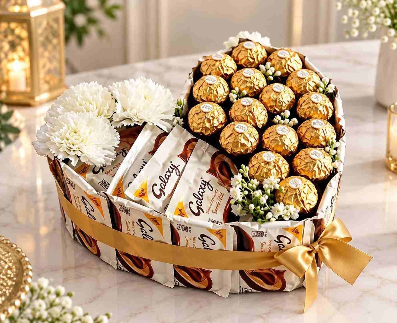 Chocolate Gift Basket Lahore Chocolate gift basket Lahore with assorted chocolates and flowers