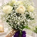 White rose bouquet Lahore with baby’s breath and greenery