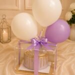 birthday surprise box Pakistan with cake and lavender balloons