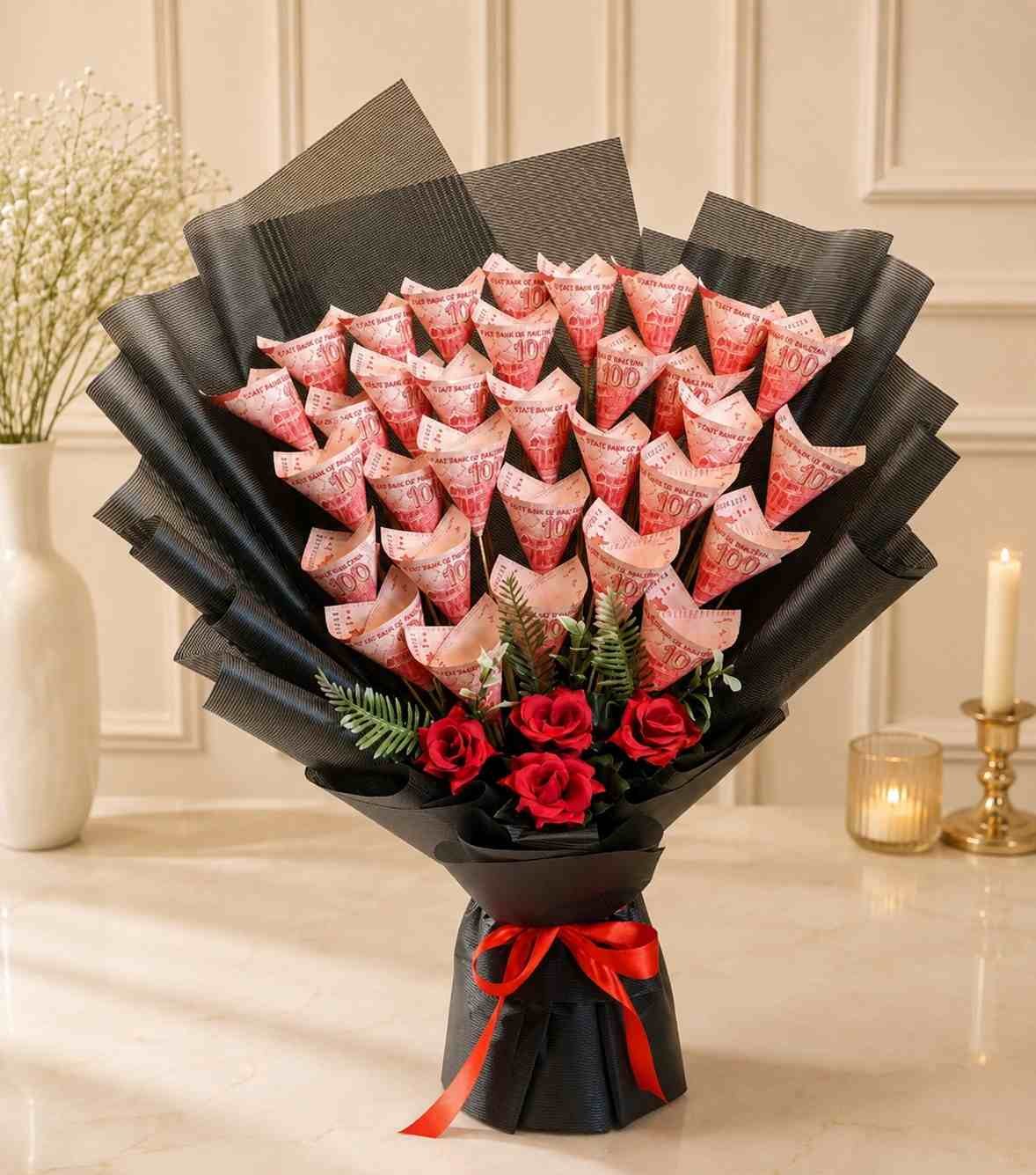 Money Bouquet Lahore Money Bouquet Lahore with red roses and Pakistani currency notes
