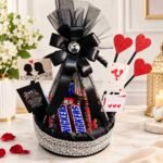 Chocolate bouquet Lahore with chocolate bars and romantic decorations