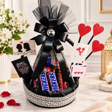 Chocolate bouquet Lahore with chocolate bars and romantic decorations