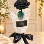 Handmade gifts in Lahore featuring a black crochet rose