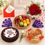Mother’s Day gifts Pakistan with roses cake chocolates fruit and dry fruits