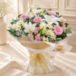 Fresh Flower Bouquet Lahore with pink roses, white lilies and seasonal flowers