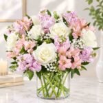 Mixed flower bouquet Lahore with white roses and pink flowers