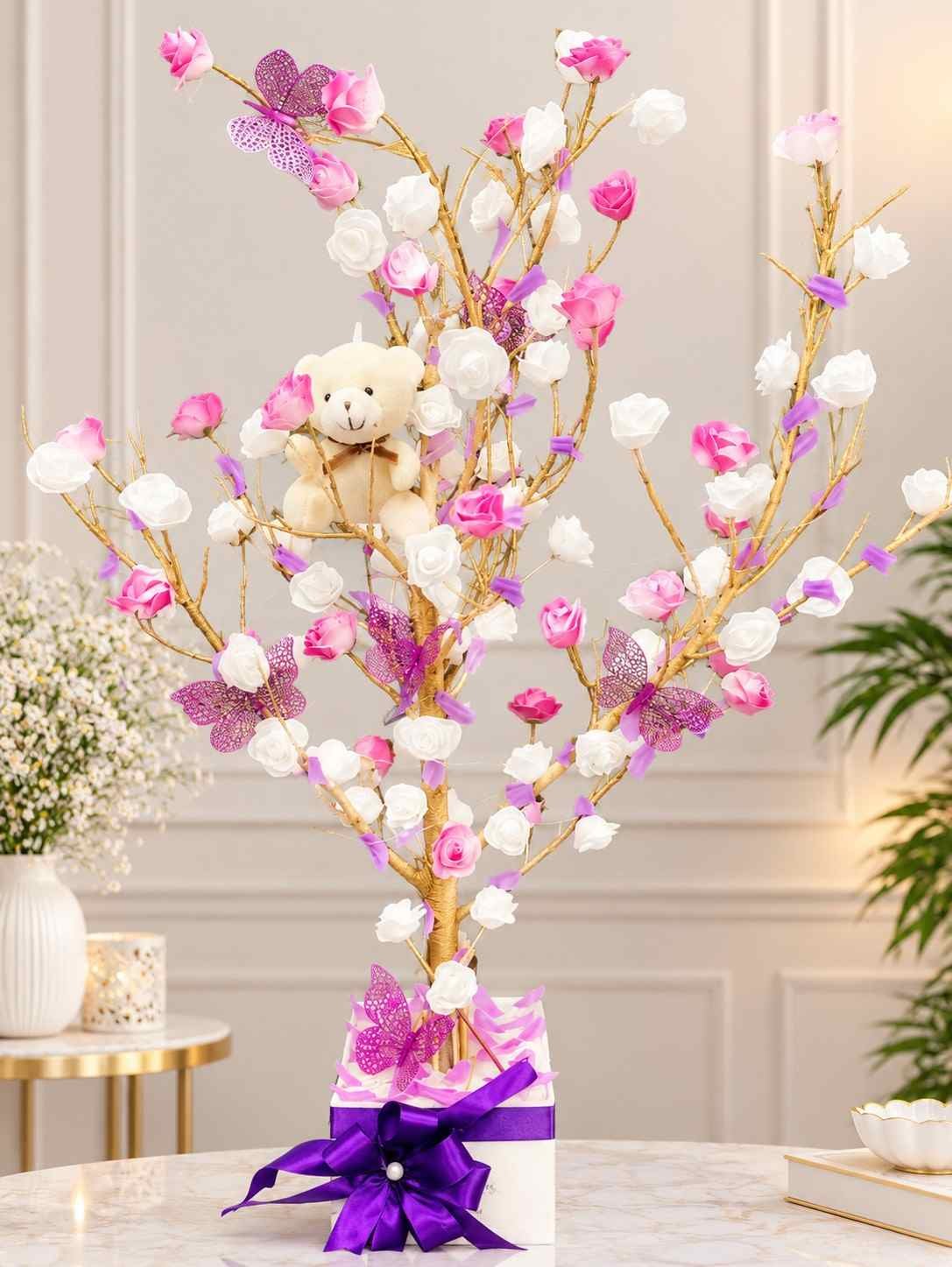Artificial Flower Gift Lahore Artificial flower gift Lahore with pink roses and teddy bear