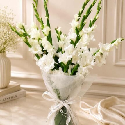 White Flower Bouquet Lahore with elegant white gladiolus