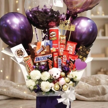 Purple birthday balloon arrangement for online birthday gift pakistan delivery