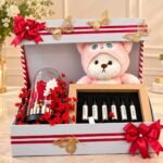 Gift Hampers in Lahore with teddy bear, floral dome, and fragrance set