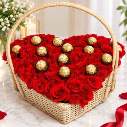 Red Rose Gift Basket Lahore with chocolates