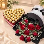 Flowers and Chocolate Lahore with red roses and golden chocolates