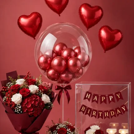 Complete Birthday Set – Red Theme – PakFlowerShop