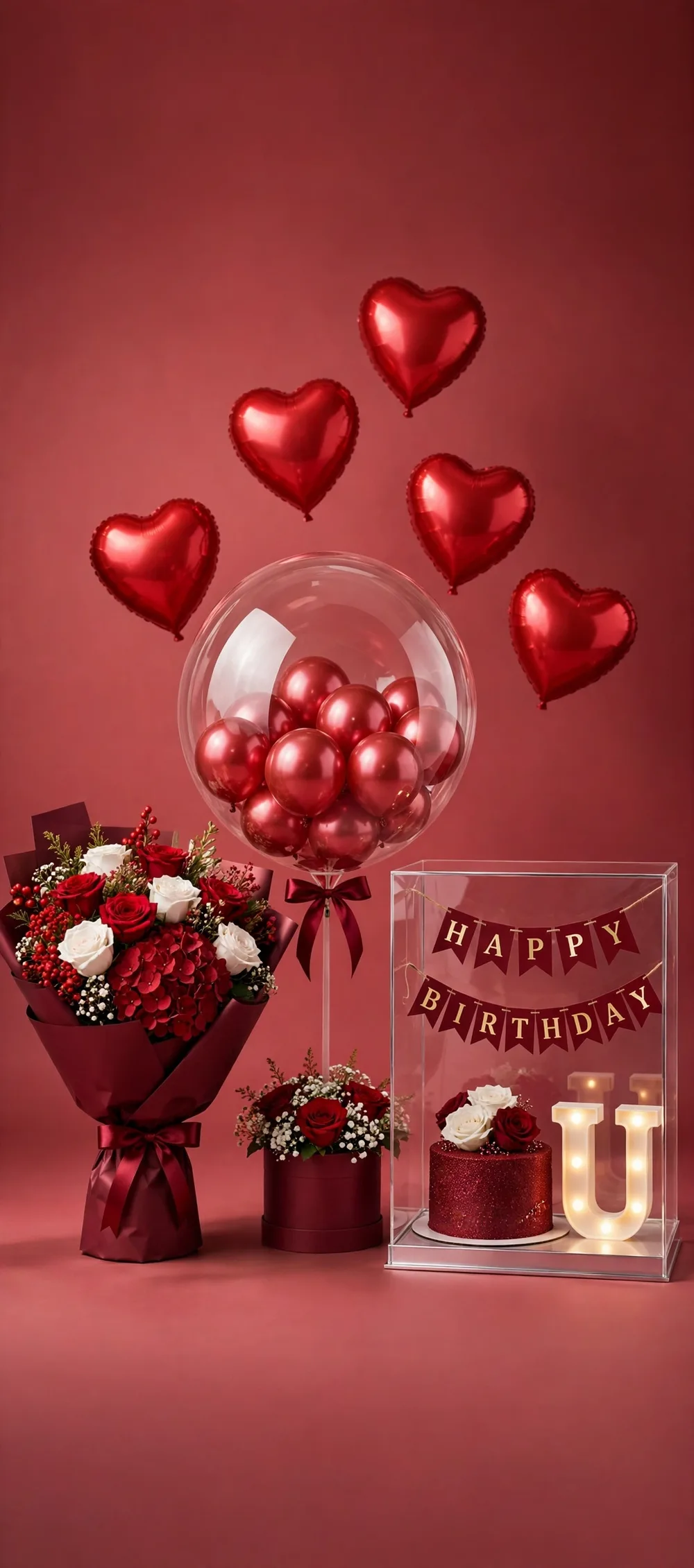 Complete Birthday Set – Red Theme – PakFlowerShop