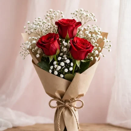 Three Imported Red Roses with Baby's Breath – PakFlowerShop