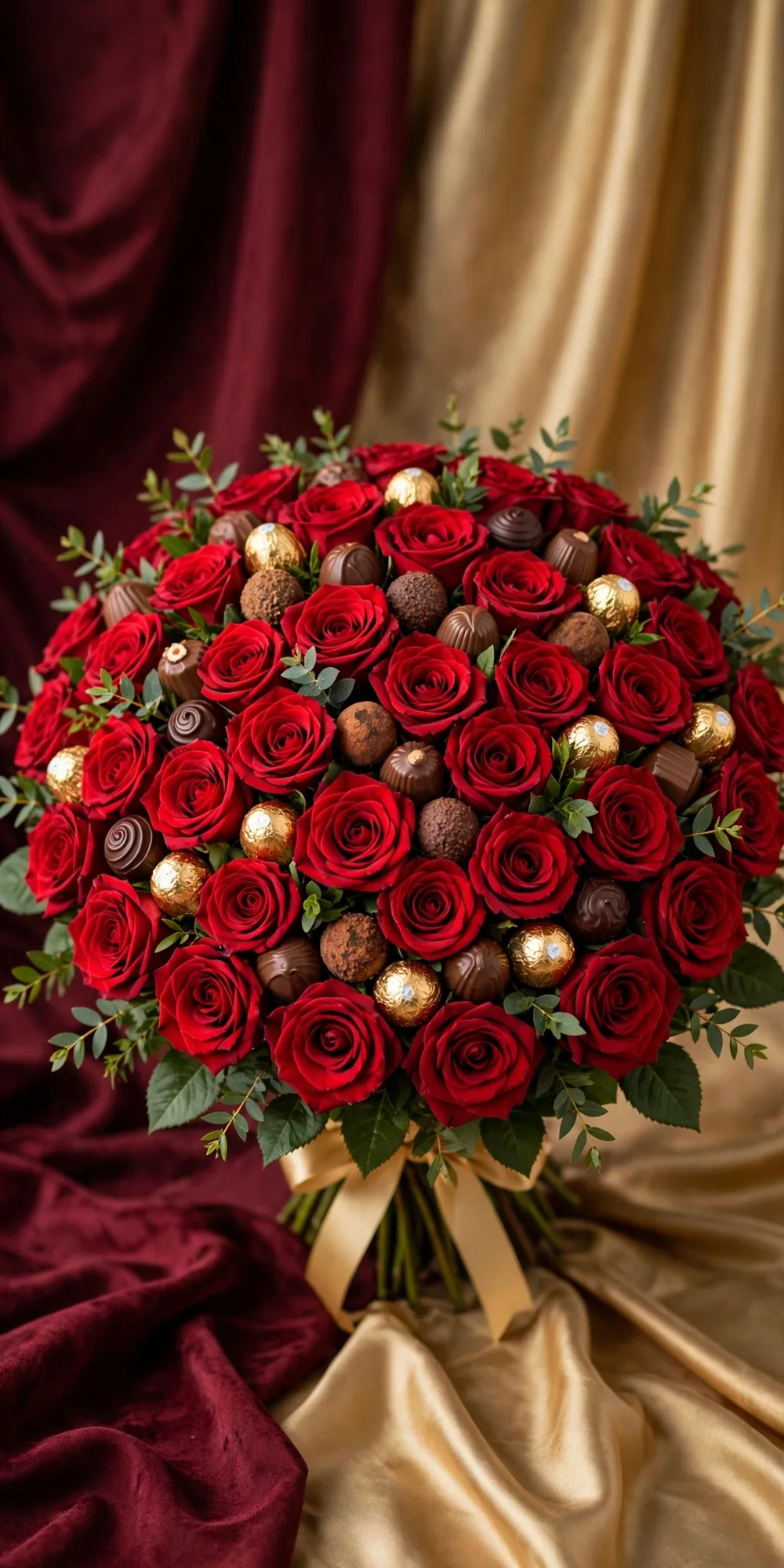 Grand 200 Red Roses and Mixed Chocolates Bouquet – Angle View – PakFlowerShop