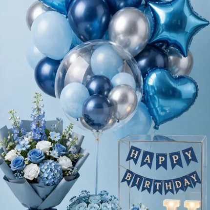 Complete Birthday Set – Blue Theme – PakFlowerShop