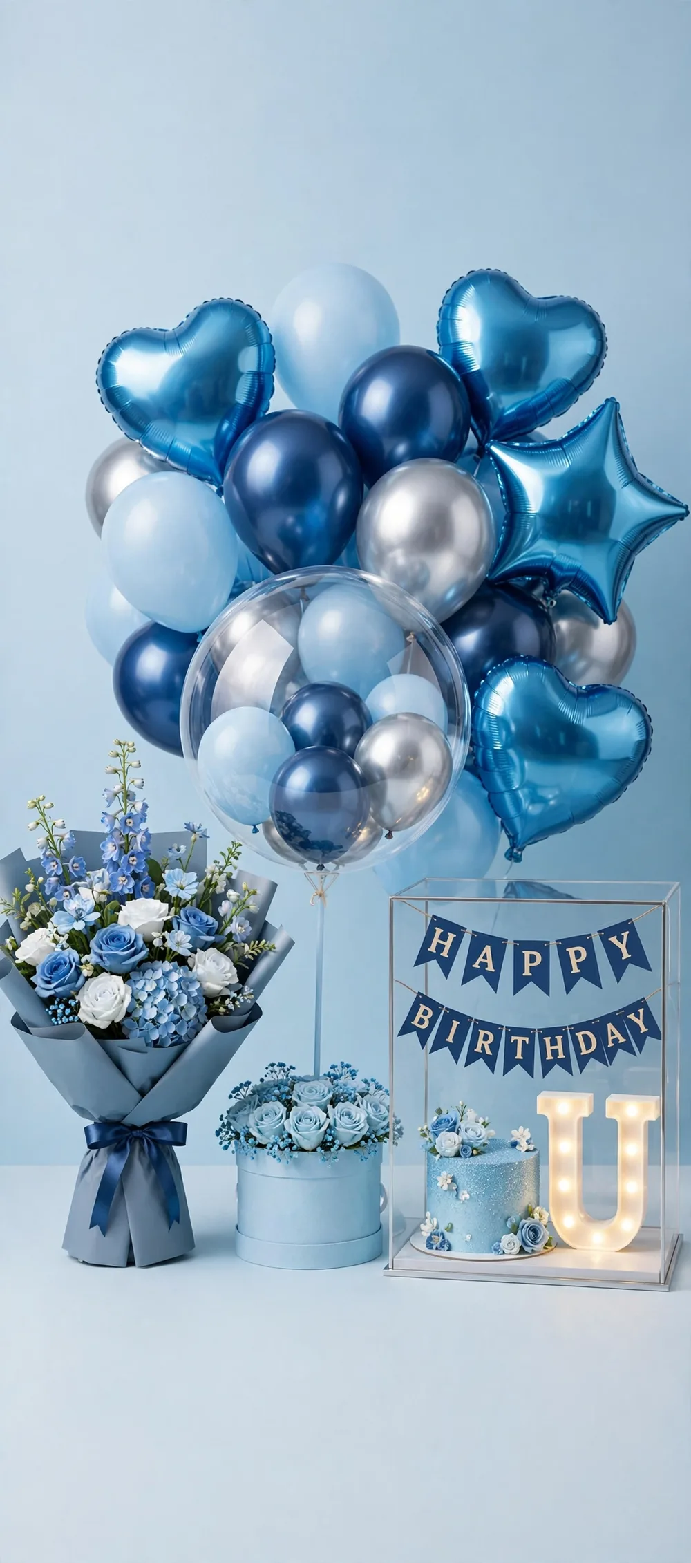 Complete Birthday Set – Blue Theme – PakFlowerShop