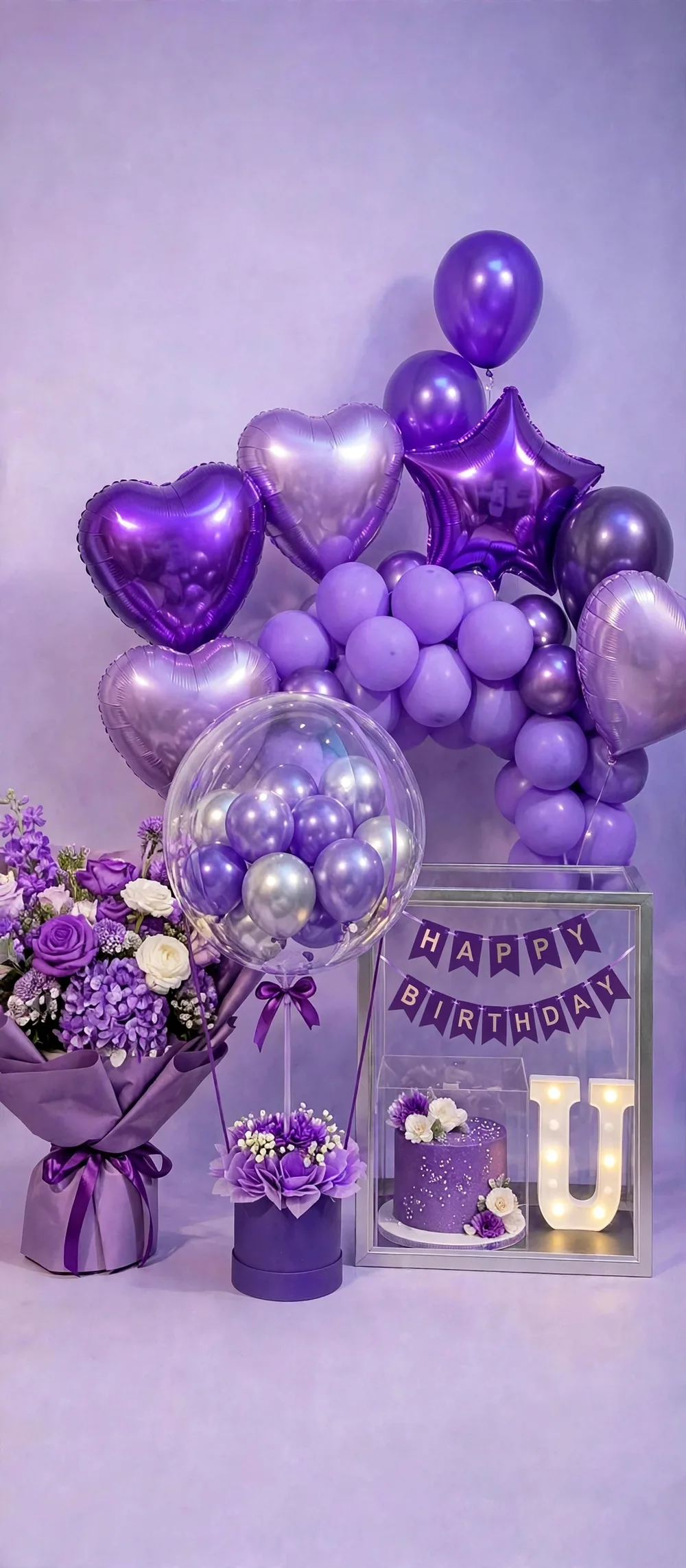 Complete Birthday Set – Purple Theme – PakFlowerShop
