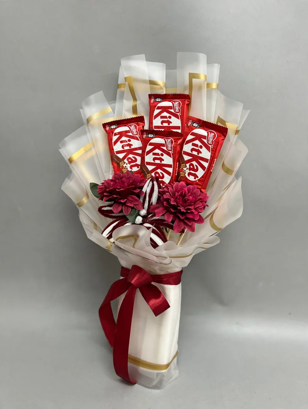 KitKat Bouquet – White Wrap – Angle View – PakFlowerShop