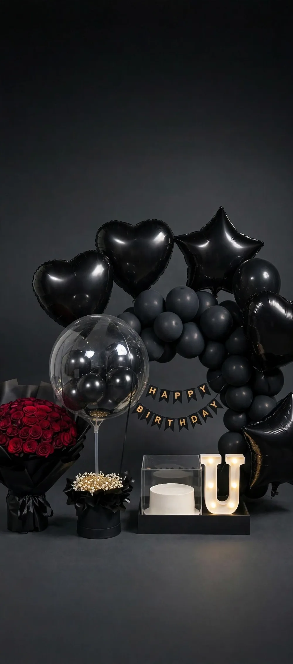 Complete Birthday Set – Black Theme – PakFlowerShop