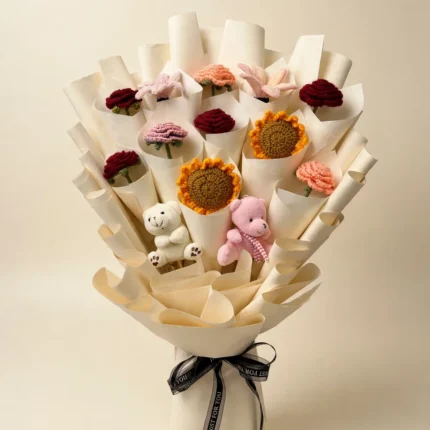 Handmade Crochet Flower Bouquet with Teddies – PakFlowerShop