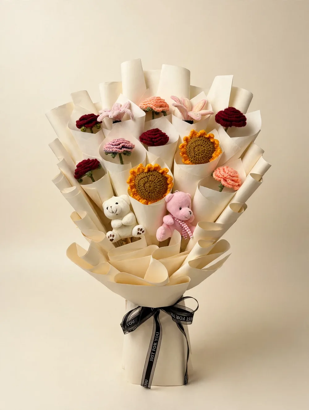 Handmade Crochet Flower Bouquet with Teddies – PakFlowerShop
