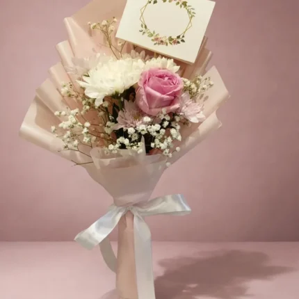 Pink Rose & White Chrysanthemum Bouquet – PakFlowerShop