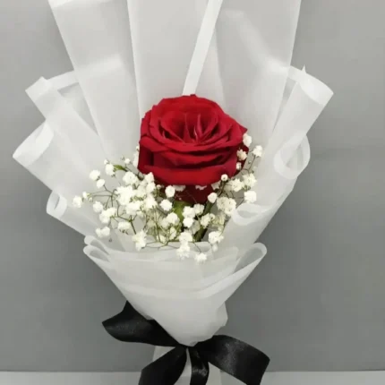 Single Red Rose in White Wrap – PakFlowerShop