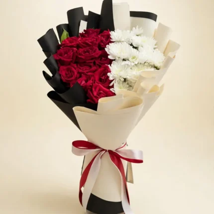 Red Rose & White Chrysanthemum Bouquet – PakFlowerShop